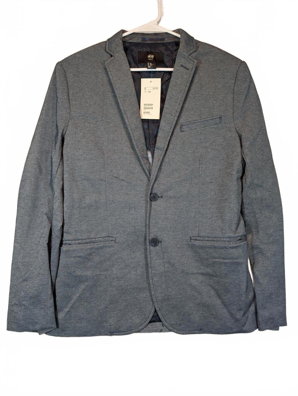 H&M Slim Fit Blazer Sport Coat Two Button Elbow Patch Mens 38R Jacket